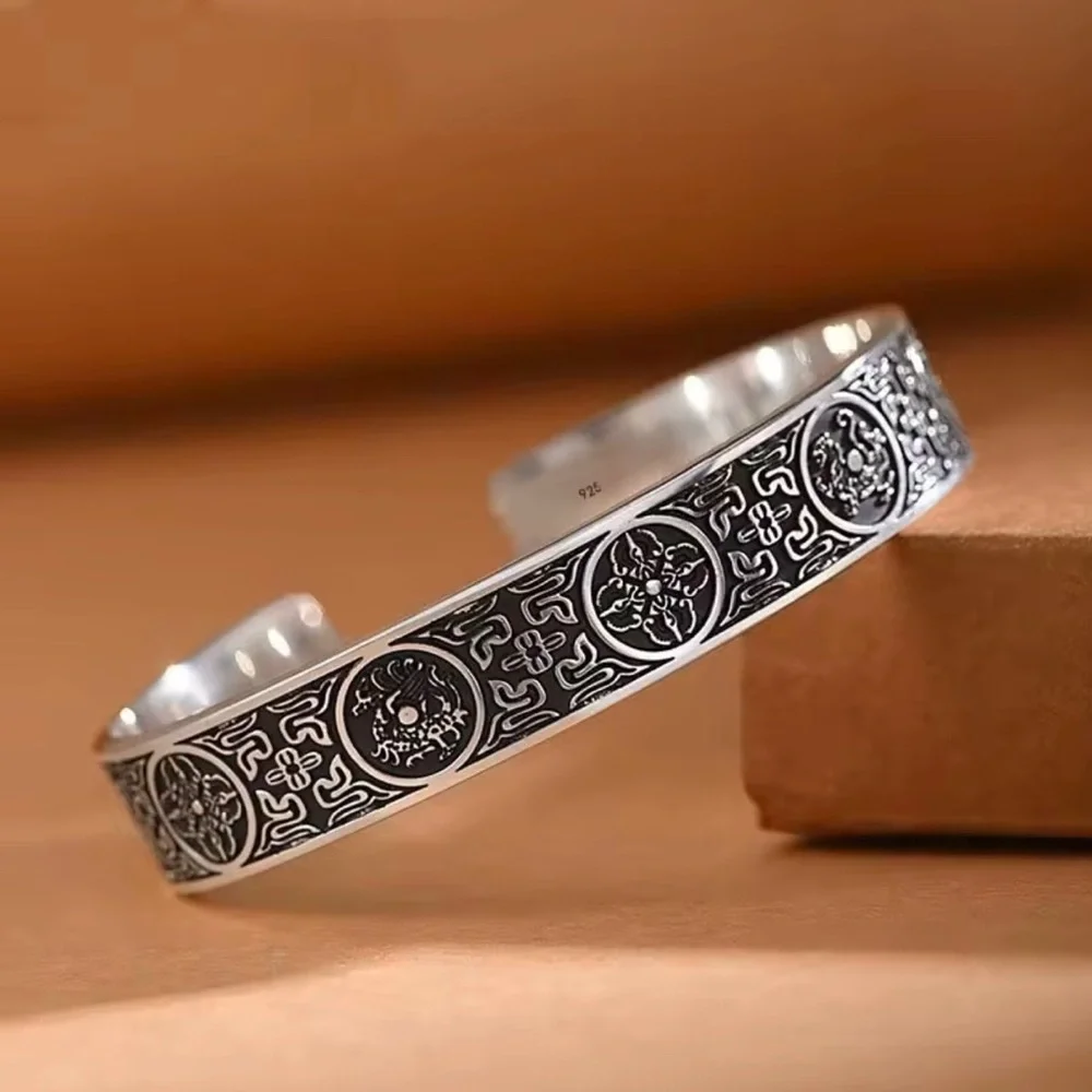 Sterling Silver Black Engraved Cuff Bracelet